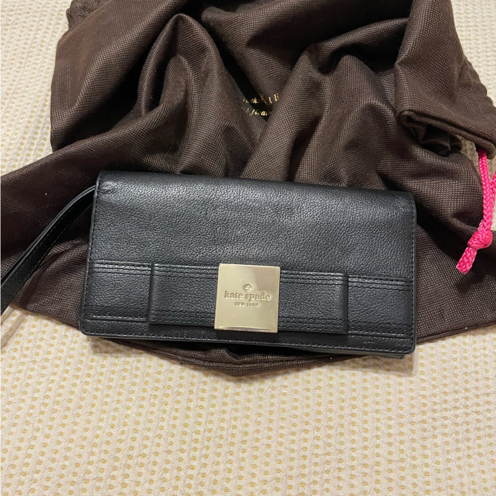 Kate Slade wallet wristlet black leather with dust bag